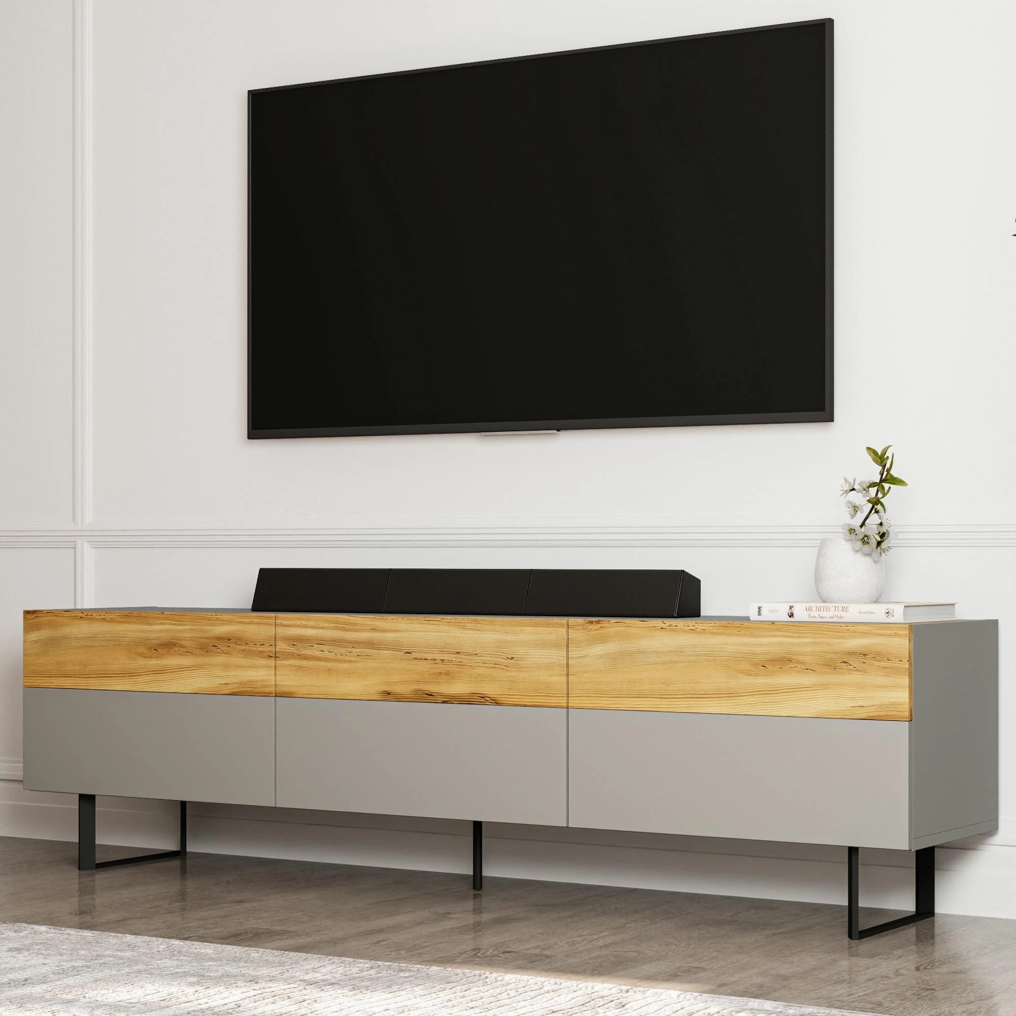 Komodë TV Skye Decor, ngjyrë gri, lis