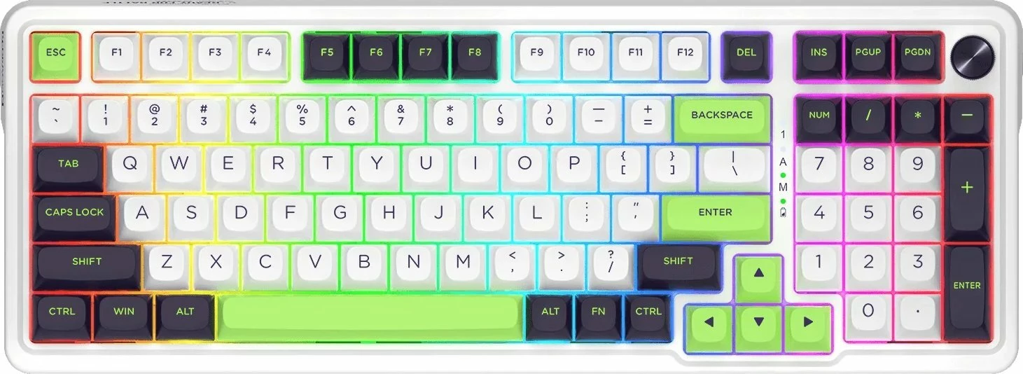 Tastierë gaming mekanike Redragon Eisa Max K686WBG-RGB-MAX RGB, 3-mode (USB-C/Bluetooth/2.4GHz), US layout, e bardhë/jeshile