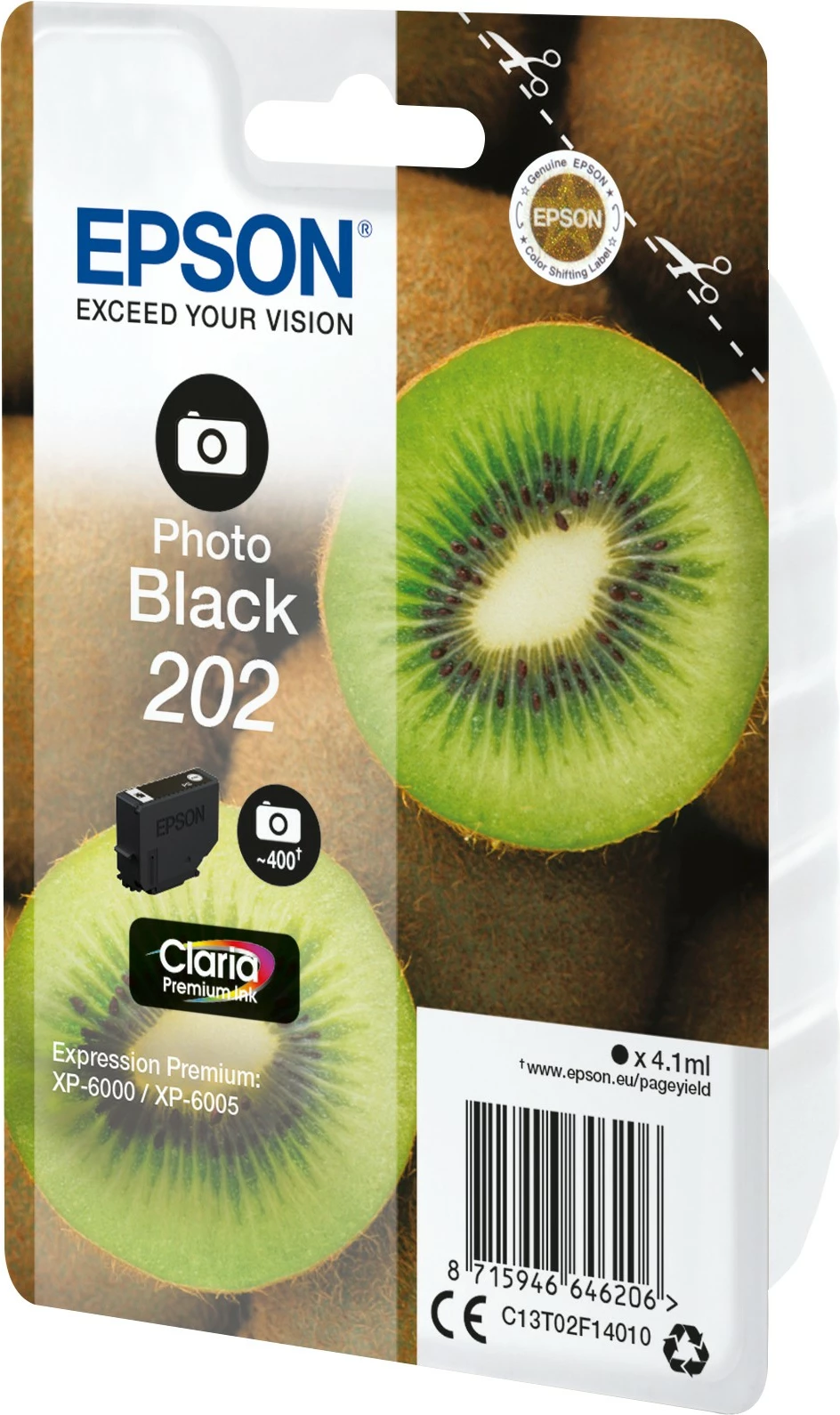 Toner Epson Kiwi 202 Claria Premium, Photo black, 4.1ml, standard yield