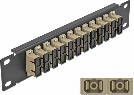 Patch panel fibër optike DeLOCK 10" 12x SC Duplex, 1U, bezhë/zi
