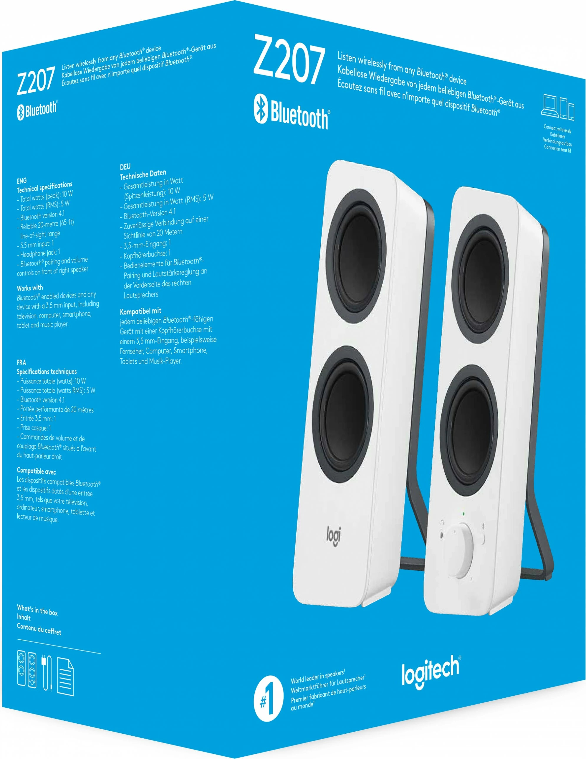 Altoparlantë kompjuteri Logitech Z207, Bluetooth, 2.0 kanale, 5 W, Bardhë