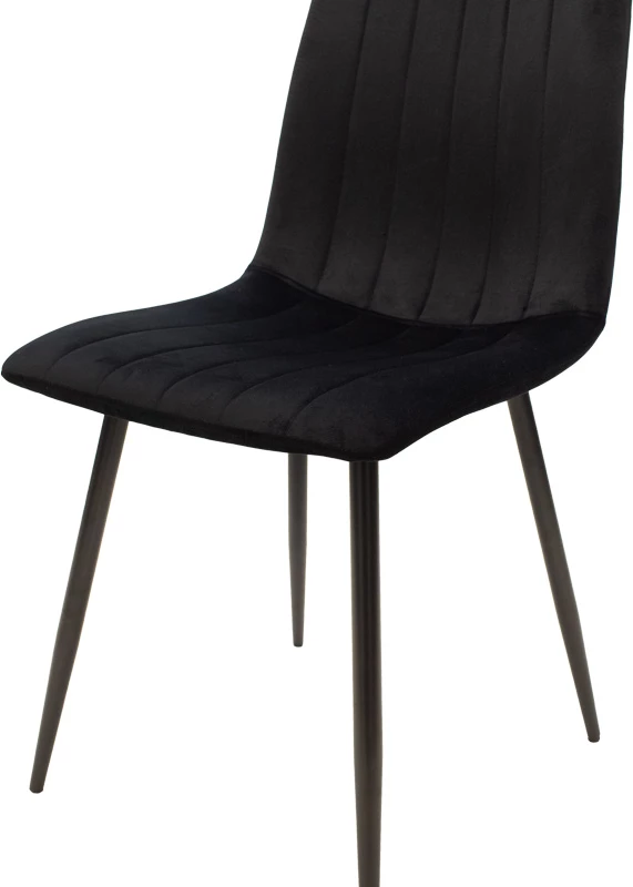 Set 4 karriga Noor, kadife e zezë, këmbë metalike të zeza, 44x53x86cm