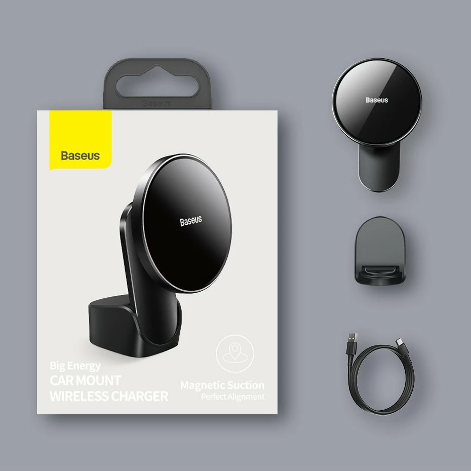 Mbajtës magnetik Baseus WXJN-01 me karikues wireless 15 W, MagSafe, për iPhone, i zi
