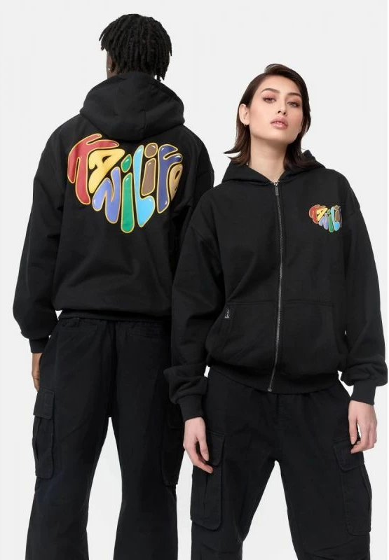 Duks me zip të plotë Karl Kani Woven Signature Kani Life OS për meshkuj dhe femra, ngjyrë e zezë [Madhësia: XS]