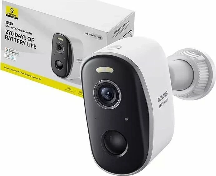 Kamerë sigurie e jashtme Baseus N1 Plus 2K Wi-Fi me bateri 10500 mAh, e bardhë