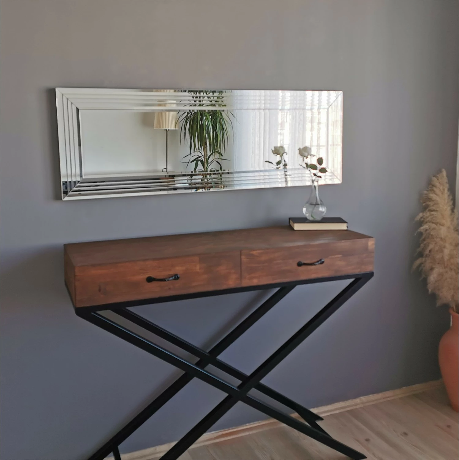 Pasqyrë moderne Hanah Home, A301Y, ngjyrë argjendi, 120x40x2.2cm