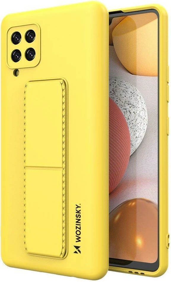 Mbështjellës Wozinsky Kickstand Case për Samsung Galaxy A42 5G, silikon, me mbajtëse, verdhë