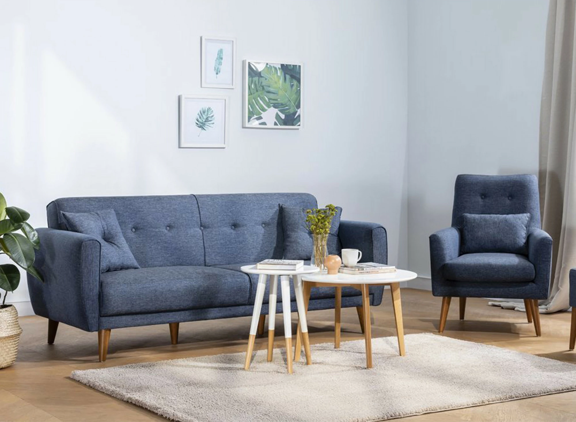 Set divani me shtrat Atelier del Sofa, Aria-TKM06-1048, ngjyrë kaltër e errët