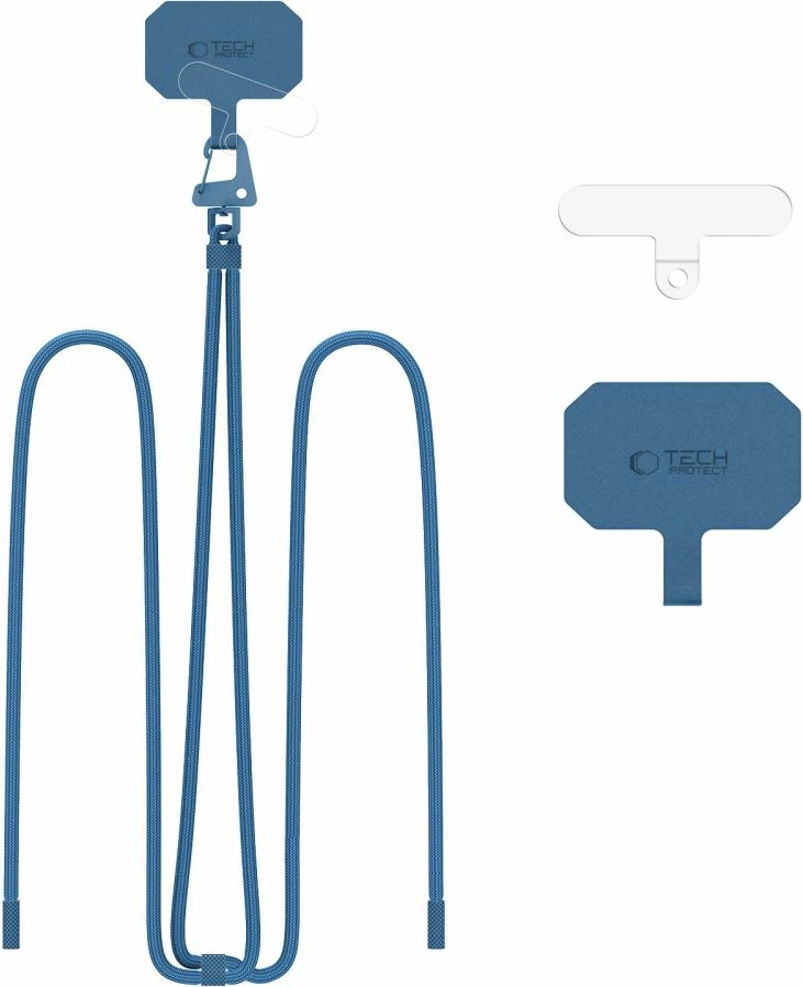 Rrip crossbody për celular Tech-Protect C5S, i rregullueshëm, 80 cm, Kaltër, me 2 adaptera