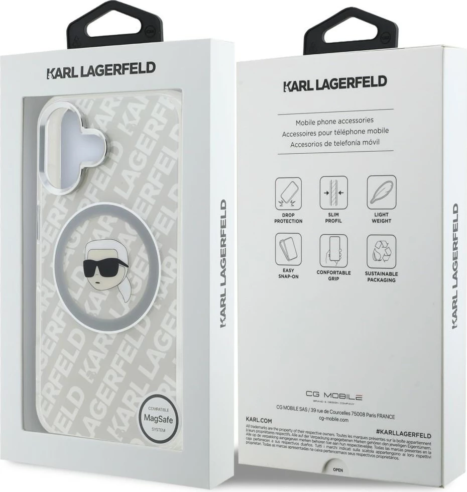 Mbështjellës Karl Lagerfeld IML Karl Head Logo MagSafe për iPhone 16, gri