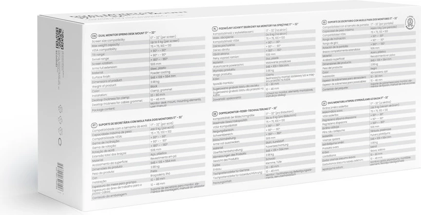 Mbajtëse tavoline për monitorë SAVIO UM-04, për 2 monitorë, 17-32 inç, e zezë