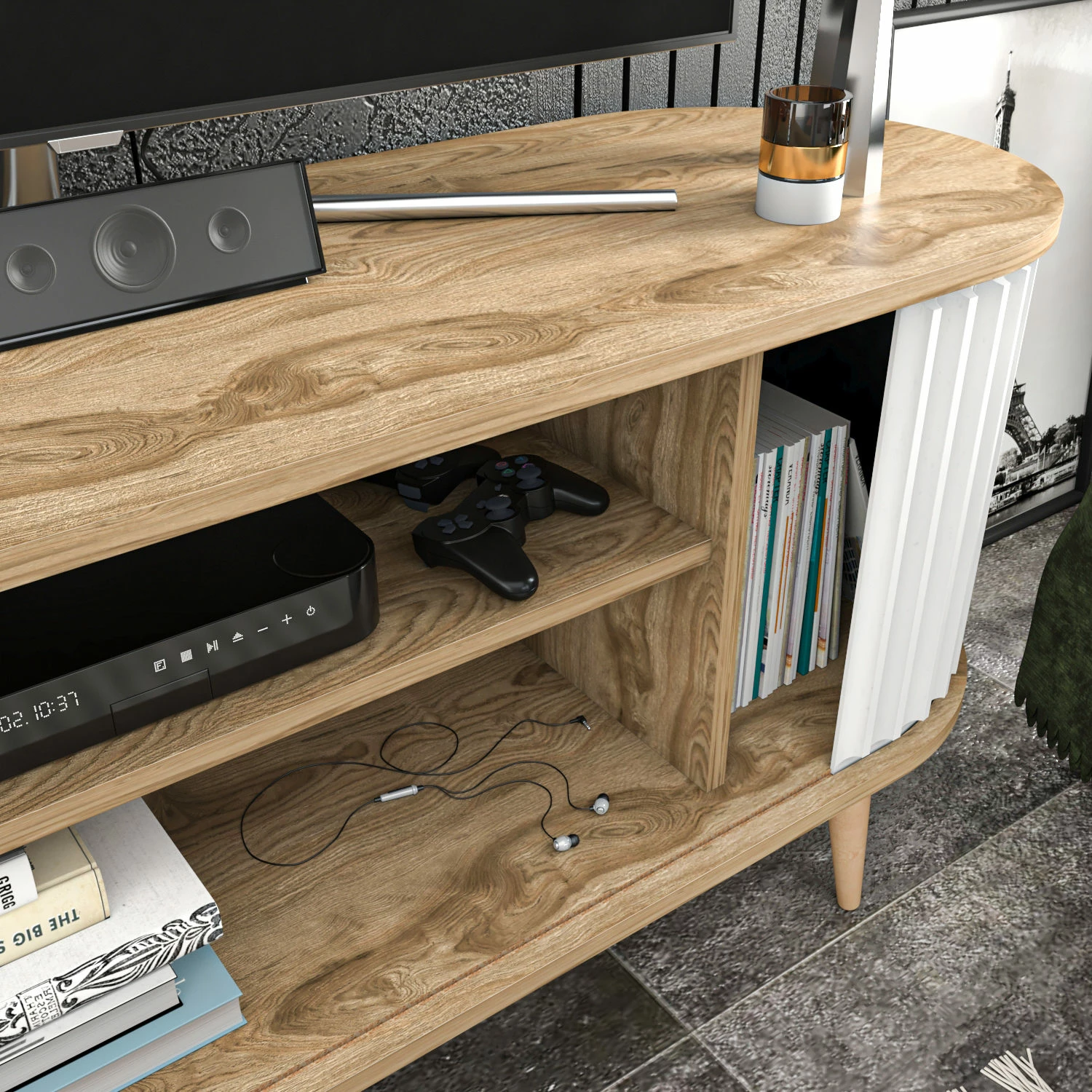 Komodë TV Hanah Home, ngjyrë lisi Oud, e bardhë