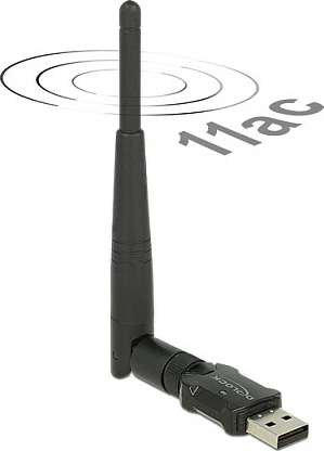 Adapter Wi‑Fi USB DeLOCK 12462, Wi‑Fi 5, 433 Mbit/s, antenë e jashtme, i zi