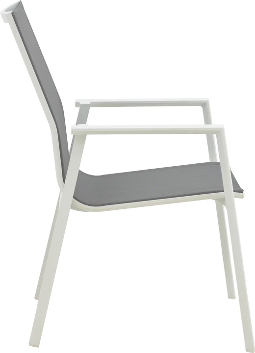 Karrige për kopsht Dashiell metalike e bardhë textilene gri e lehtë 71x58x94cm