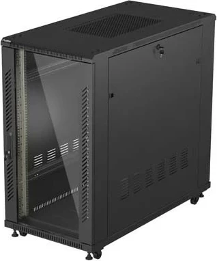 Kabinet rack LANBERG 19" 22U 600x1200, në këmbë, derë me xham, i zi