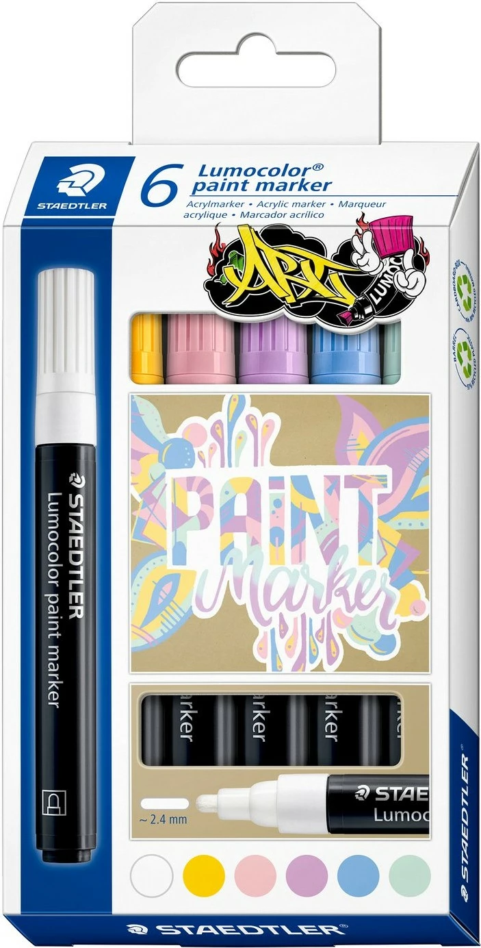 Set markerë akrilik STAEDTLER Lumocolor 6 copë, pastel
