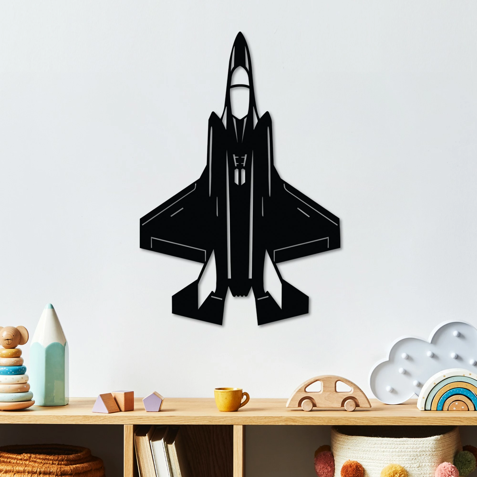 Aksesor dekorativ metalik për mur, Wallity, F-35A, ngjyrë e zezë, 60x41cm