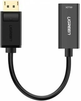 Adapter DisplayPort në HDMI UGREEN 40363, 4K 30Hz, DP mashkull në HDMI femër, kabllo 0.25 m, i zi