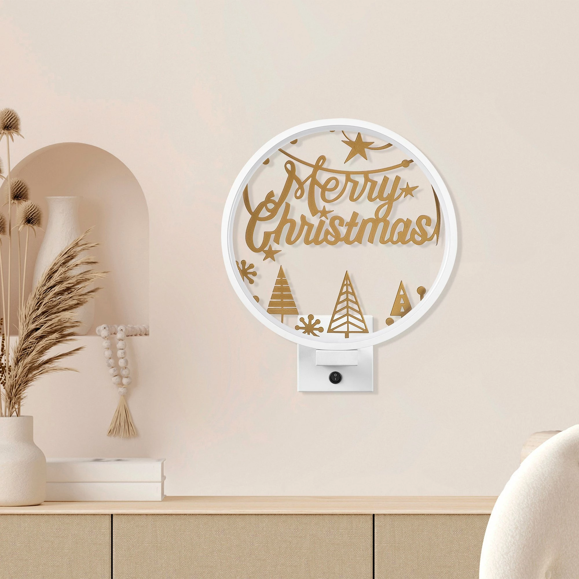 Llambë muri dekorative, ngjyrë e bardhë dhe ari, XMAS28