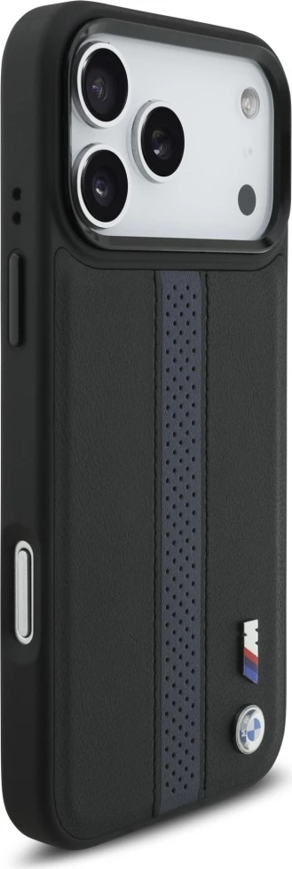 Mbështjellës BMW M Perforated Stripe Logo MagSafe për iPhone 17 Pro Max, lëkurë eko/TPU/PC, kaltër