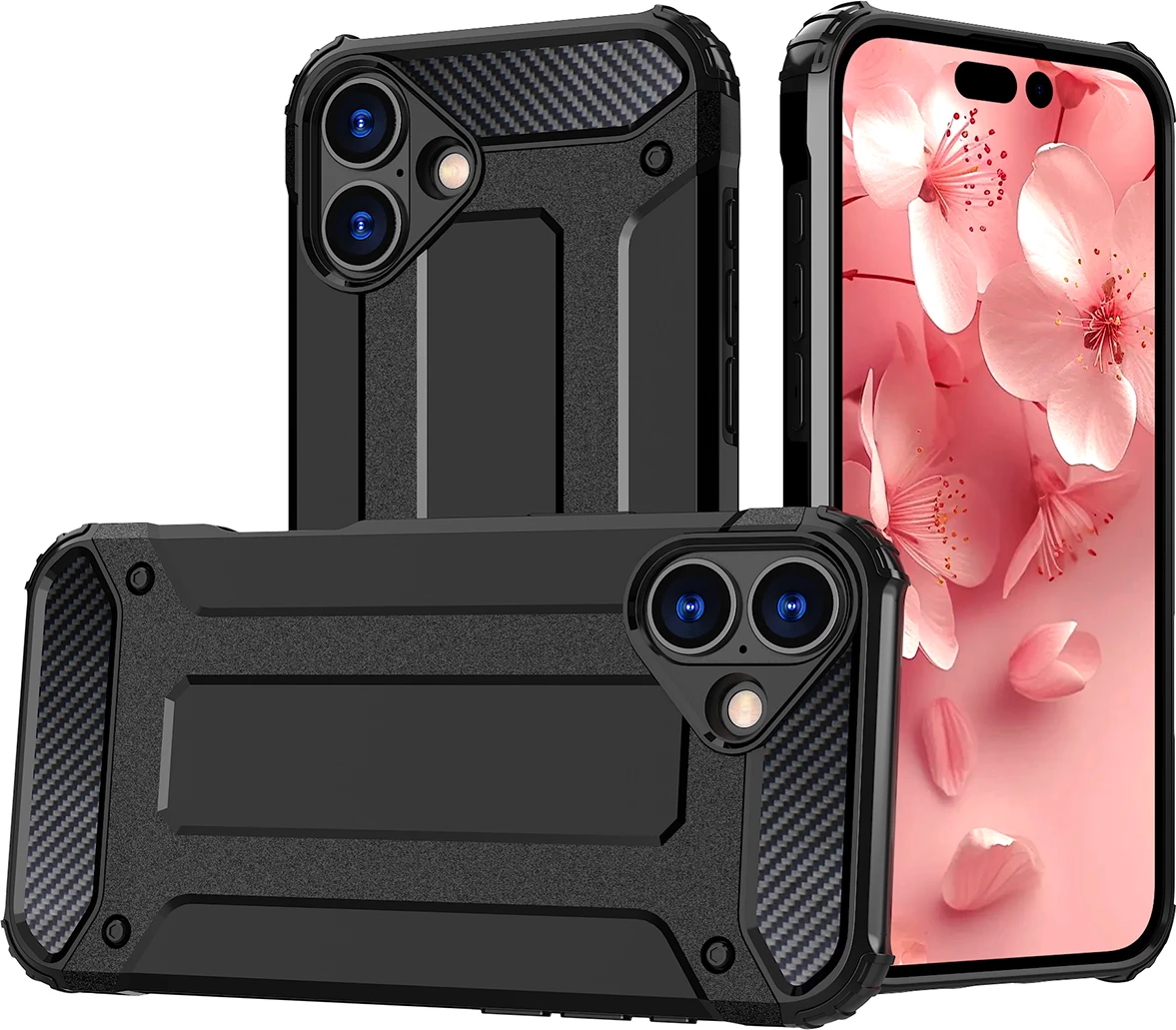 Mbështjellës Hurtel Hybrid Armor për iPhone 16, e zezë