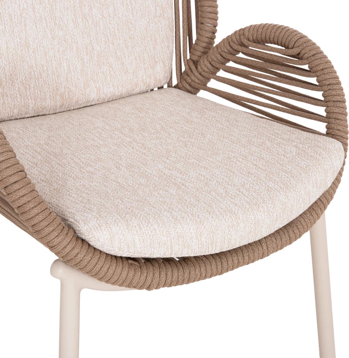 Karrige ngrënieje RIVEN, alumin, litar, jastëk bezhë, 62x69x82cm