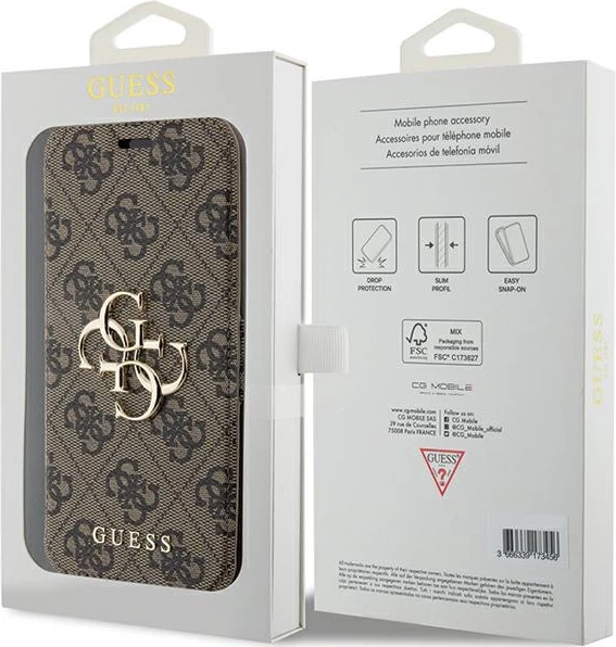 Mbështjellës Guess 4G Metal Logo për iPhone 15 Pro, kafe