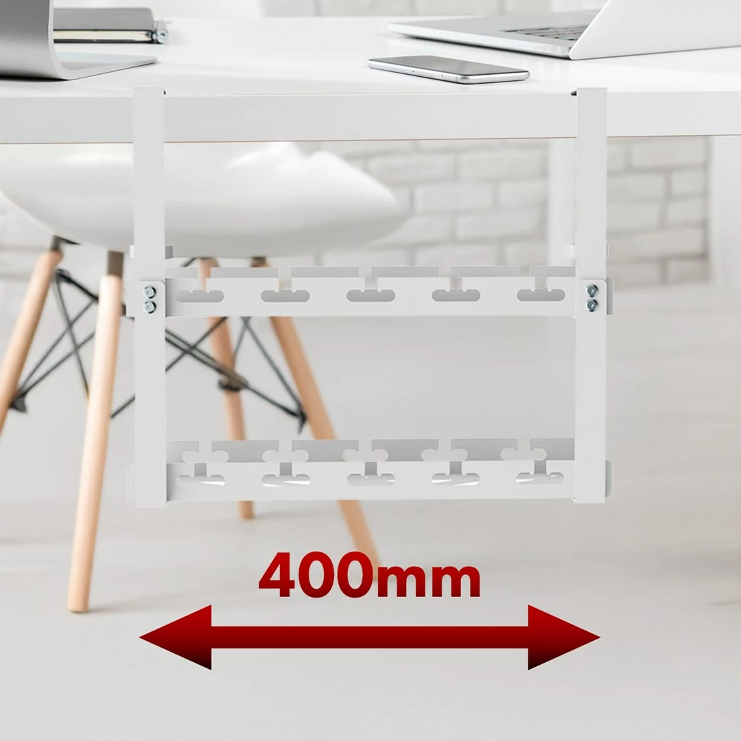 Organizues kabllosh nën tavolinë Maclean MC-104 W, 2 nivele, çelik, Bardhë