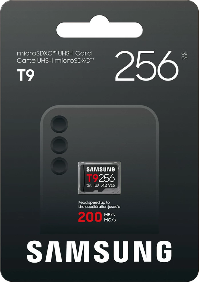 Kartelë memorie microSD Samsung T9 256GB, UHS-I U3 V30 A2, 200MB/s, e zezë