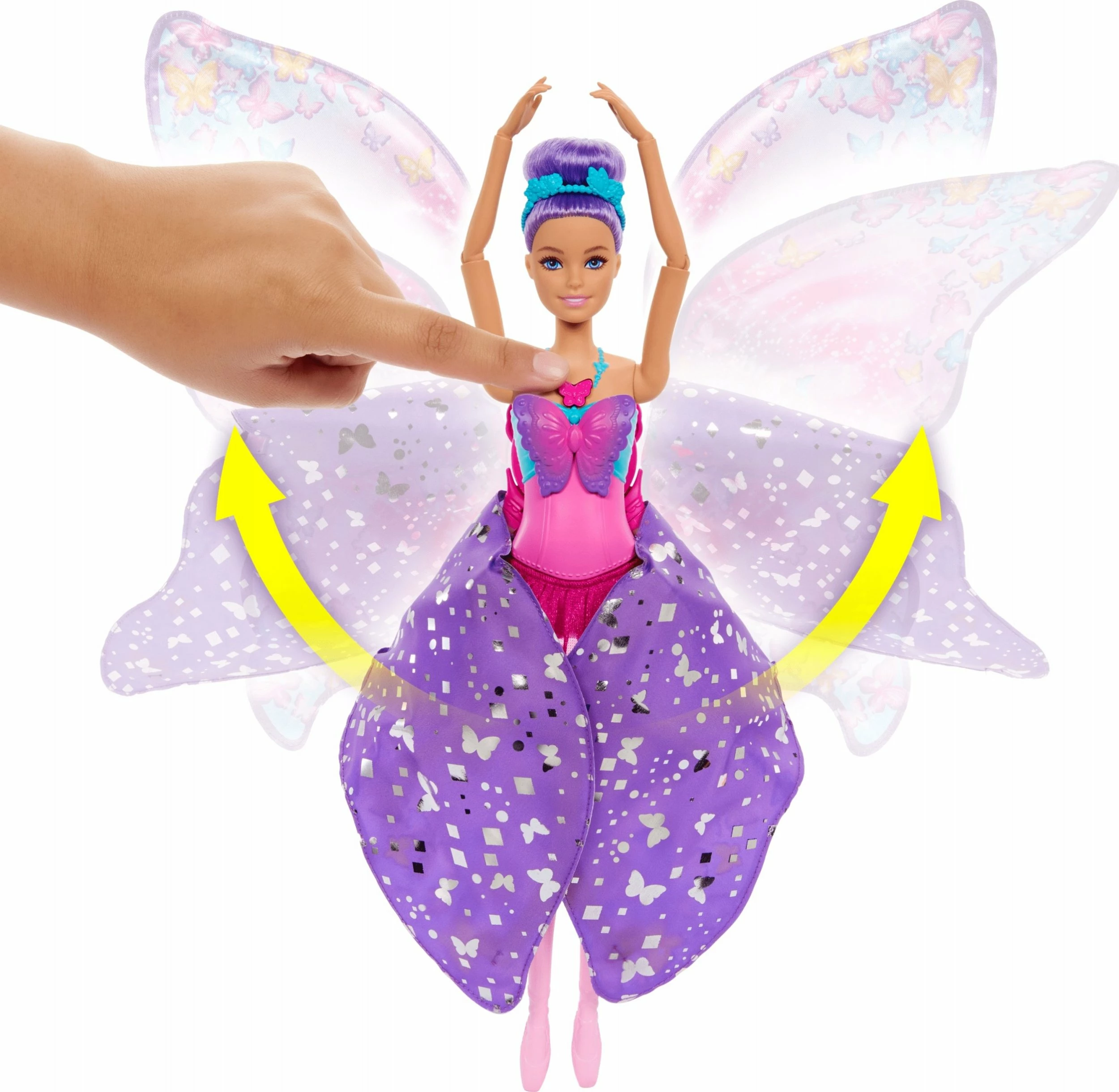 Kukull Mattel Barbie Butterfly Ballerina HXJ10, 2-në-1 me krahë të palosshëm, rozë/vjollcë, 1 copë