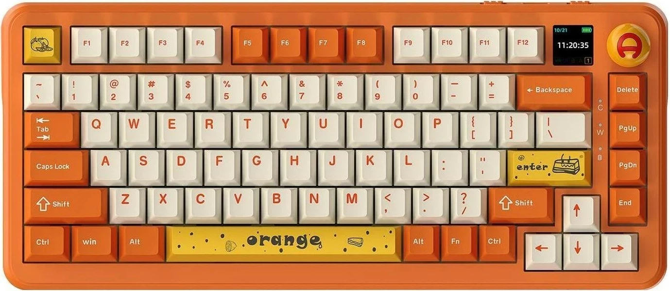 Tastierë mekanike wireless Ajazz AK820 MAX, 75%, RGB, ekran, Avocado Switch, portokalli/bardhë