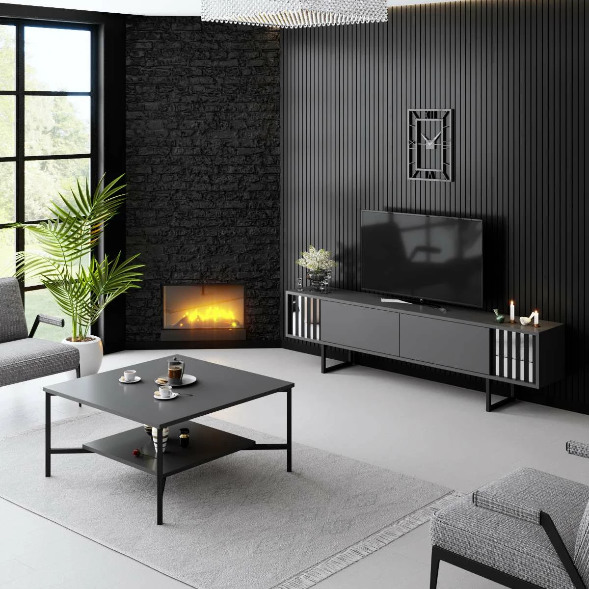 Komodë televizori Hanah Home, Chrome Line, antracit, e zezë