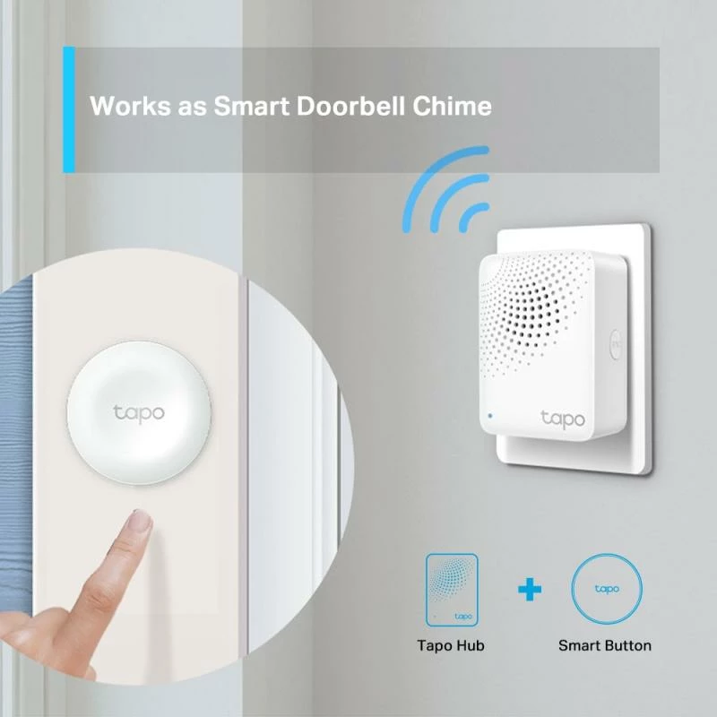 Smart hub TP-Link Tapo H100 alarm 90 dB lidhje me konsum të ulët deri 64 pajisje e bardhë
