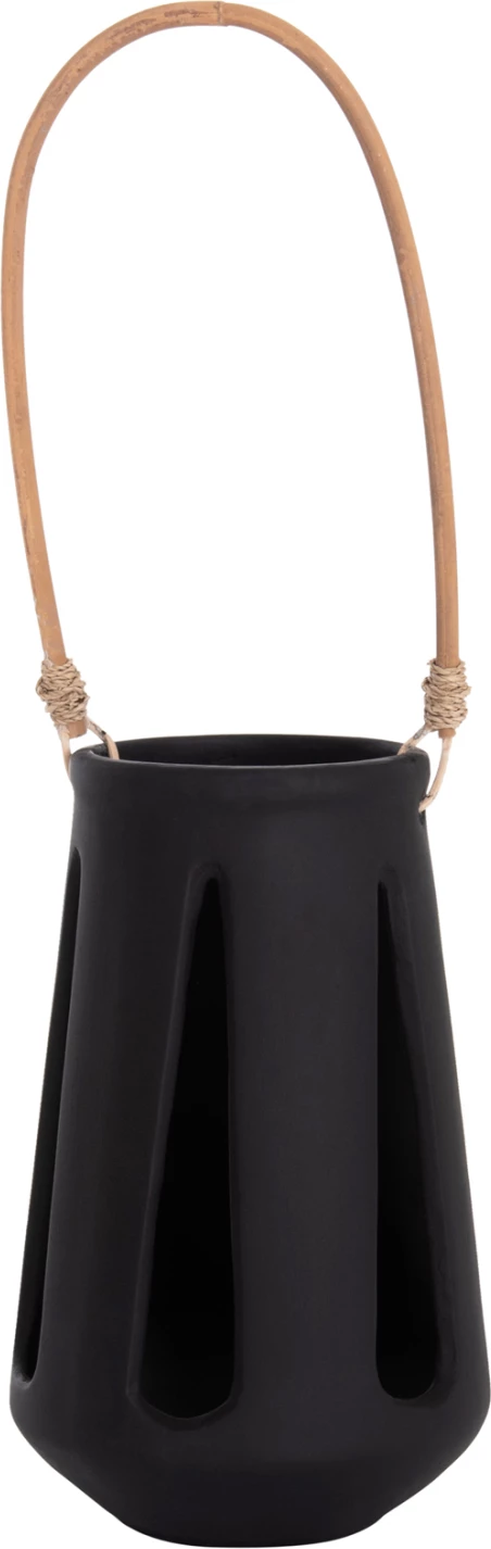 Llambë dekorative tavoline ERANTYL, fibër çimento e zezë, dorezë ratan, FH4696.01L, 17x27cm