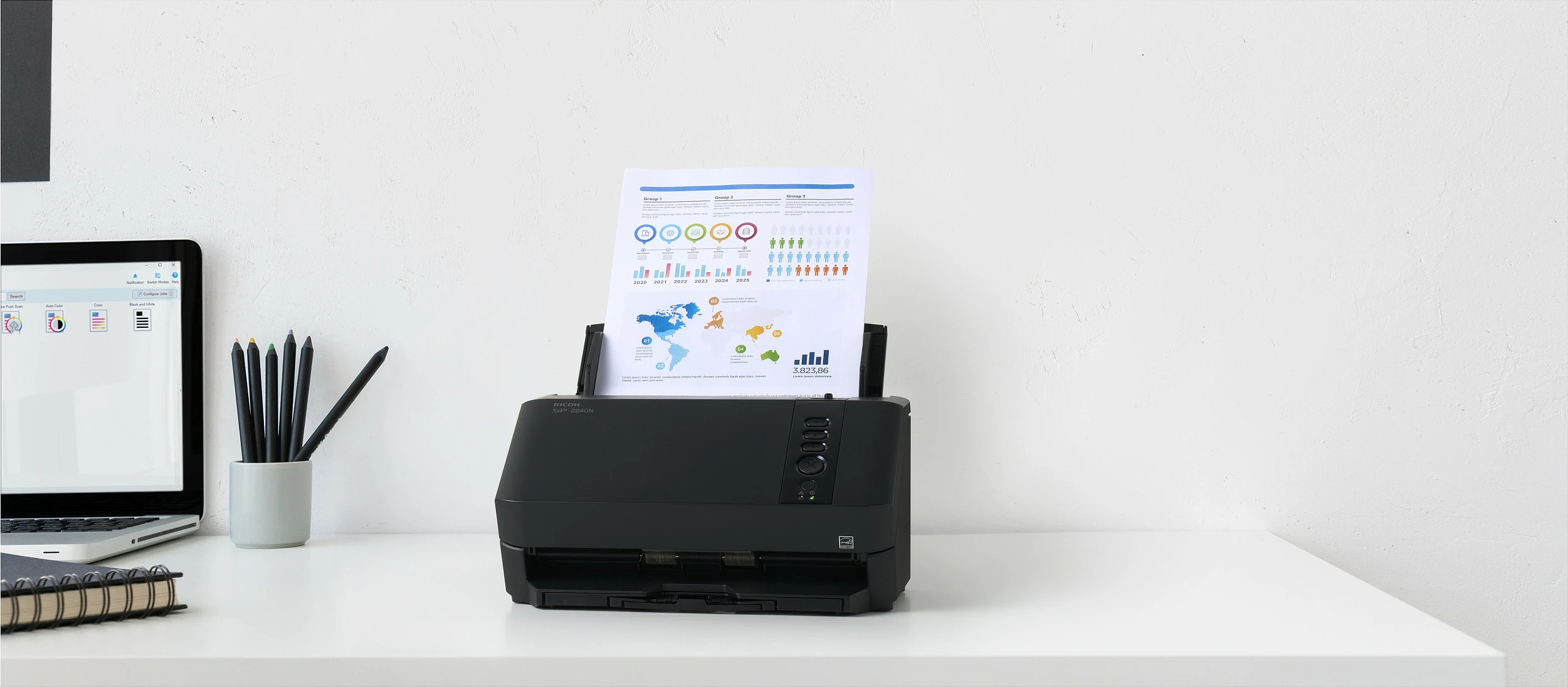 Skaner Ricoh SP-2240N, A4, Duplex, ADF, 40 ppm, Ethernet Gigabit, USB 3.2, i zi