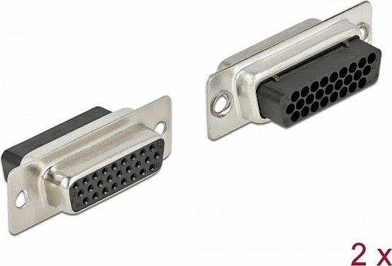 Konektor D-Sub HD 26-pin DeLOCK, femër, crimp, metal, 2 copë, zi/argjend