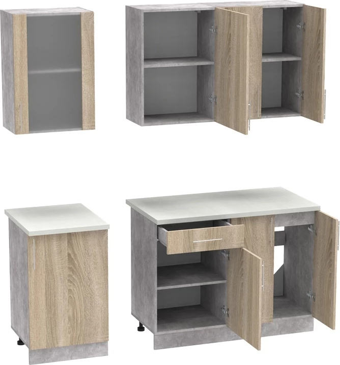 Njësi kuzhine Festa IV melamine, sonoma dhe sipërfaqe pune ngjyrë gri e lehtë, 160x60x85cm