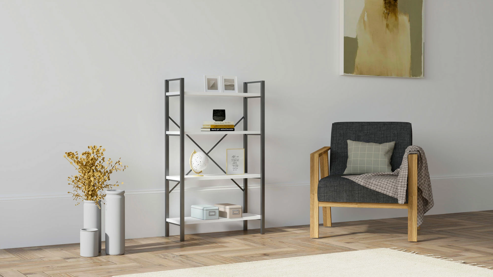 Raft librash Hanah Home, Mina, i bardhë dhe i zi