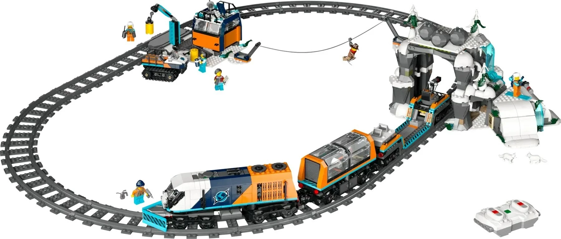 Set lodrash LEGO CITY Explorers Arktik Polar Express Train 60470, 1517 pjesë, me 6 minifigura