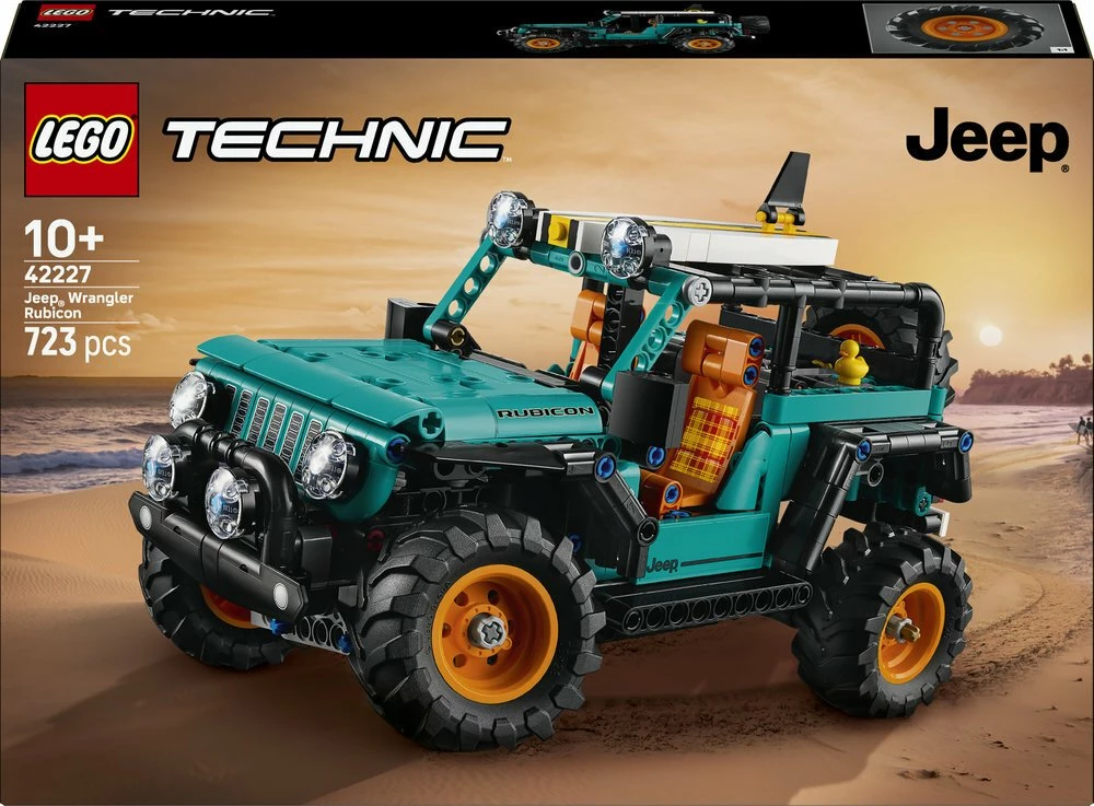 Set LEGO Technic SUV Jeep Wrangler Rubicon 42227, 723 copë, 10+ vjet, jeshile me fellne portokalli