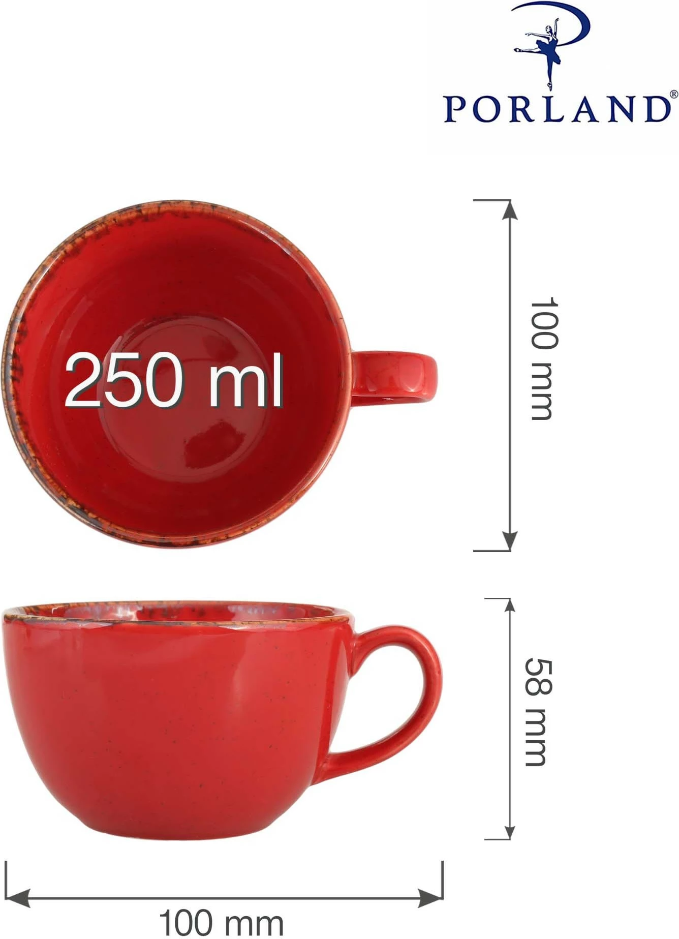 Filxhan porcelani Porland Seasons Magma 250 ml, i kuq, set 6 copë