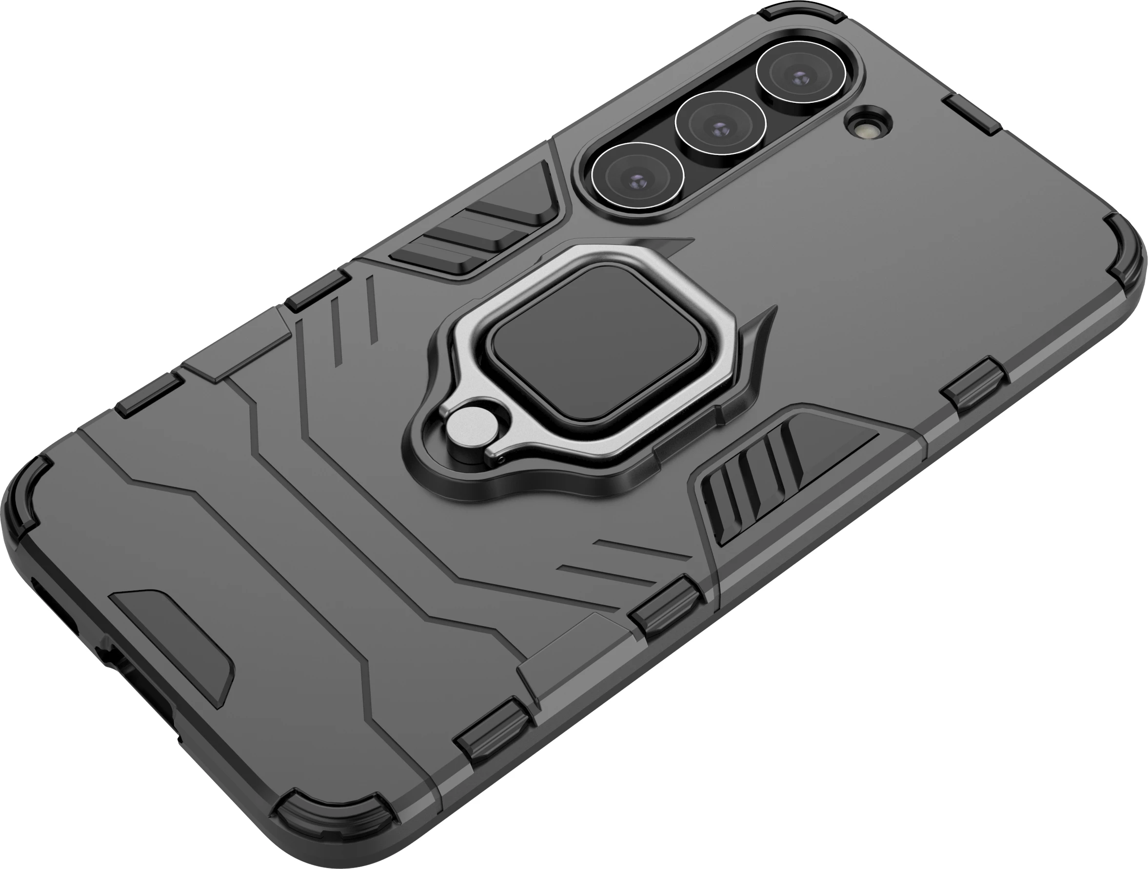 Mbështjellës Hurtel Ring Armor për Samsung Galaxy S23, me unazë metalike, i zi