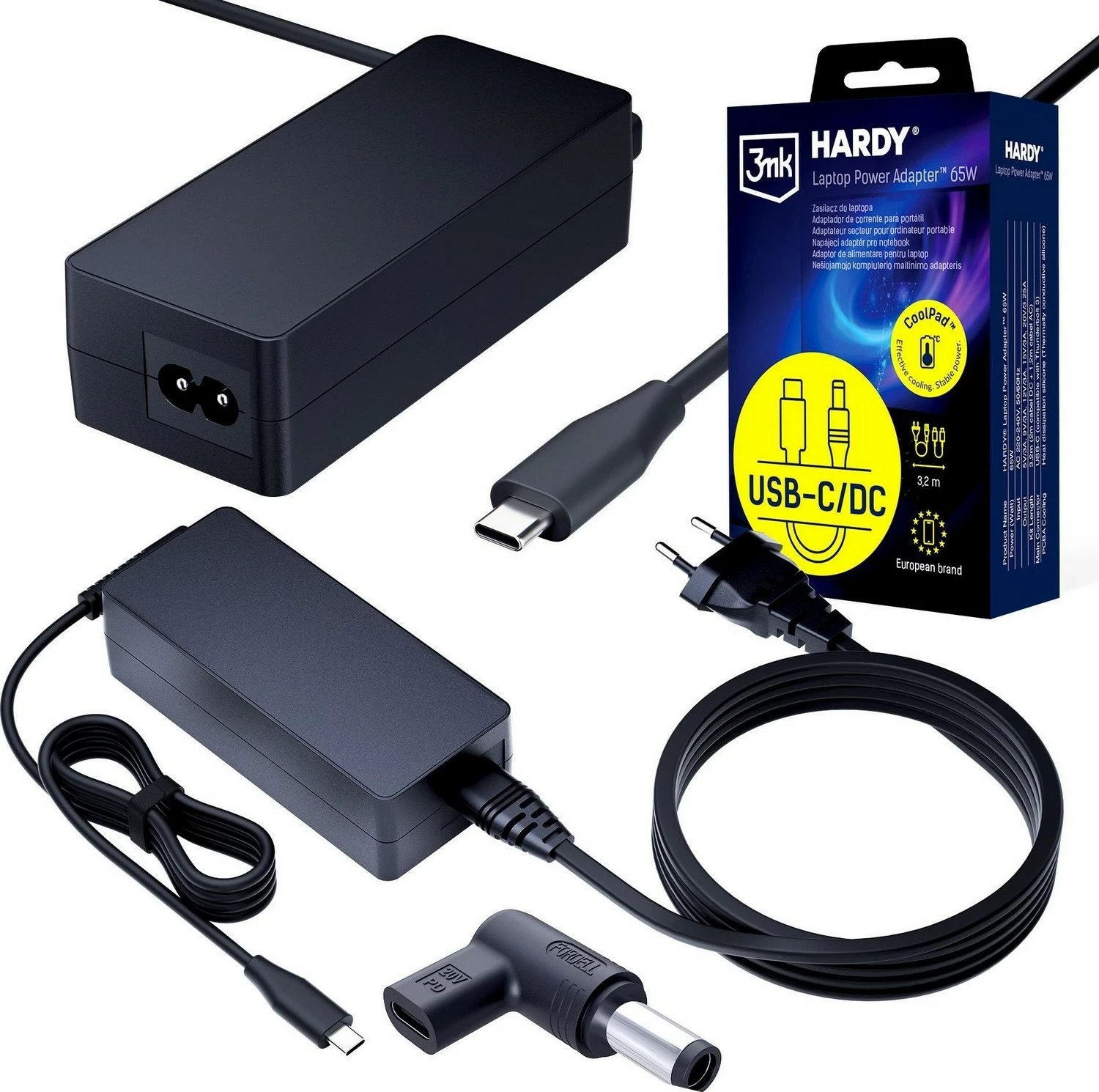 Adapter rryme për laptop 3MK HARDY 65W, Dell, USB-C/DC 7.4 x 5.0, e zezë