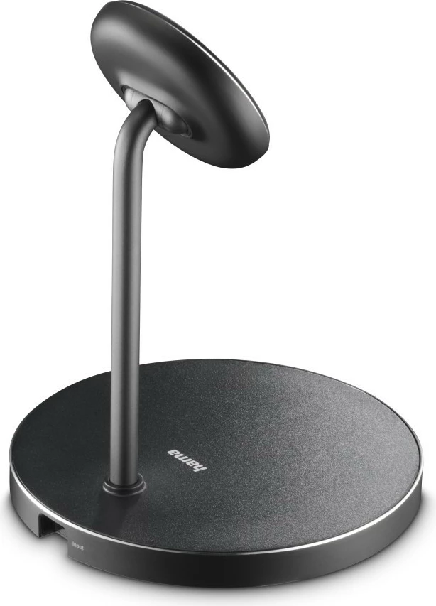 Karikues pa tela me magnet tavoline, Hama 201737, Qi2 Fast Charge 15W, mbajtës i rregullueshëm 0–65° me rrotullim 360°, 2x USB-C, i zi