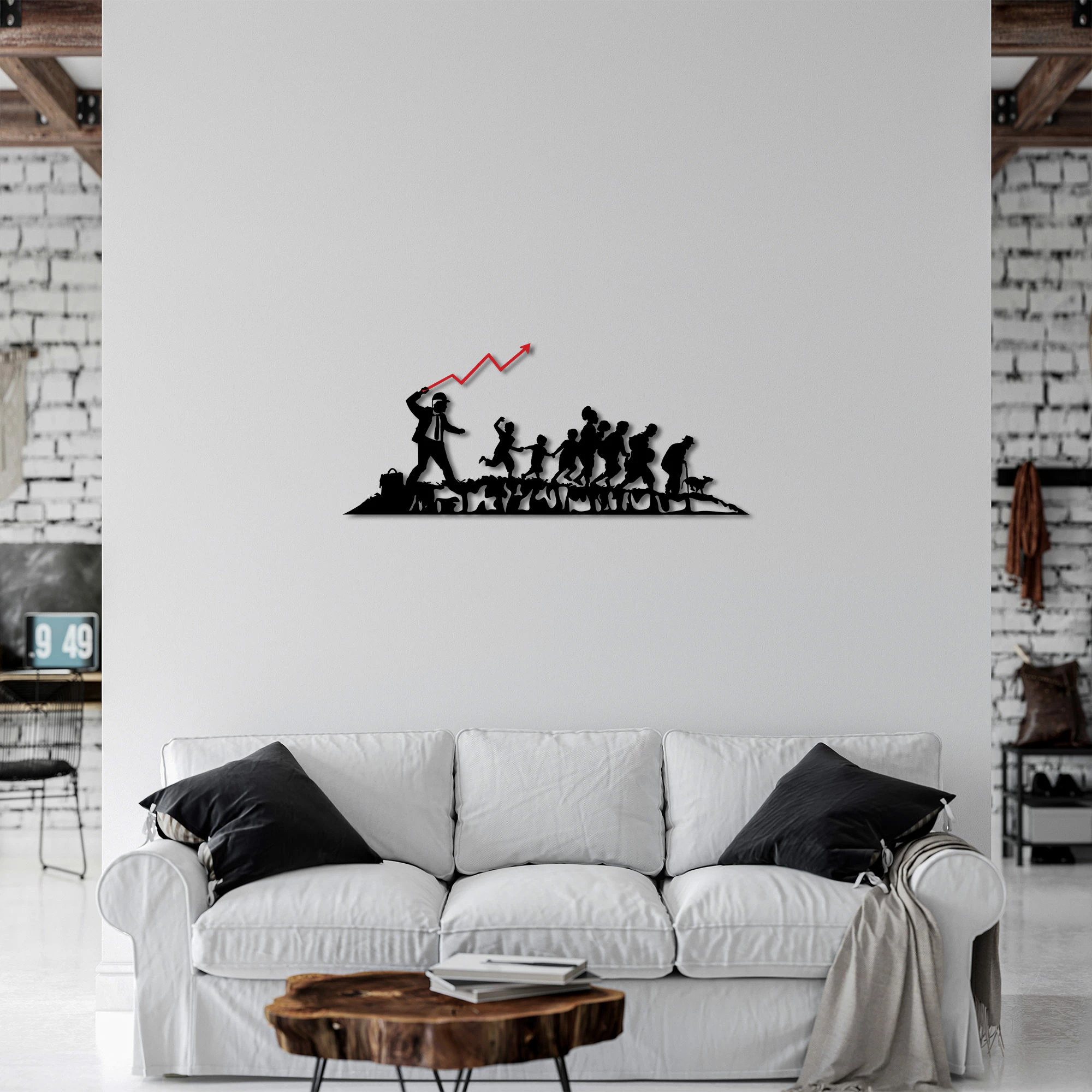 Aksesor dekorativ metalik për mur, Wallity Banksy - 4, i zi dhe i kuq, 30x70cm