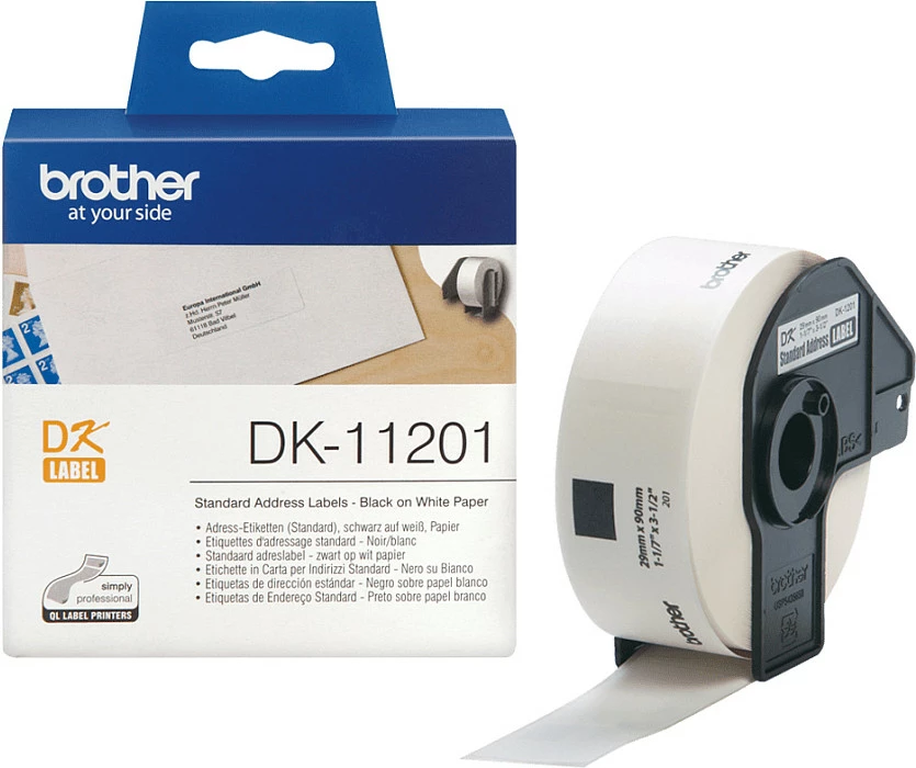 Etiketa adrese Brother DK-11201, 54 mm, 400 copë, bardhë/zi