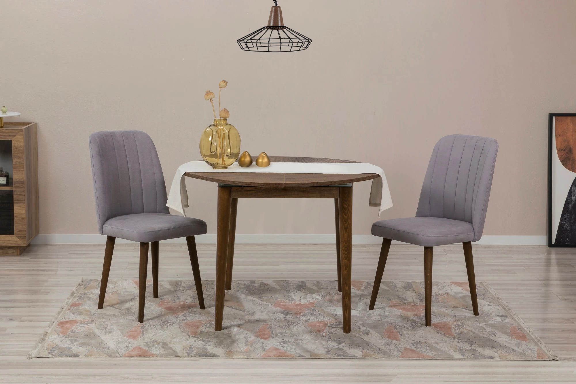 Set tavoline me karrige për ngrënie, zgjatues, 3 pjesë, Skye Decor Vina 0701, ngjyrë arre, gri