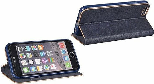 Mbështjellës flip HAVANA Premium për Samsung Galaxy A72 A726 5G, me magnet, xhep për kartë, blu me skaj të artë