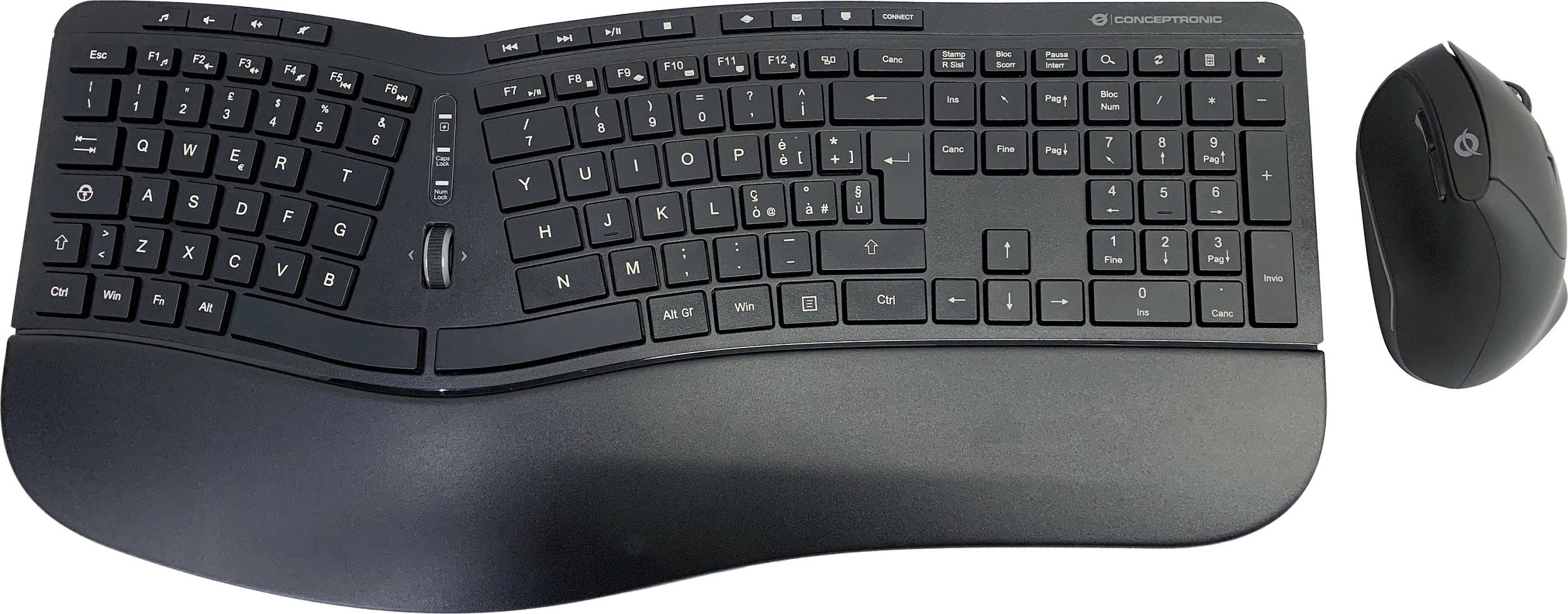 Set tastierë wireless Conceptronic, layout italian, maus ergonomic, e zezë