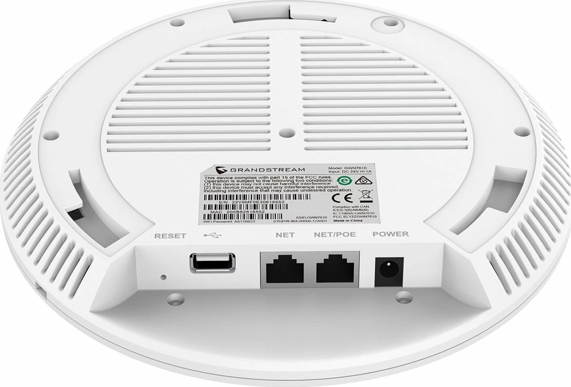Access point GrandStream GWN7605 Wi‑Fi 5, dual-band 2.4/5 GHz, 2x Gigabit, PoE/PoE+, USB, i bardhë